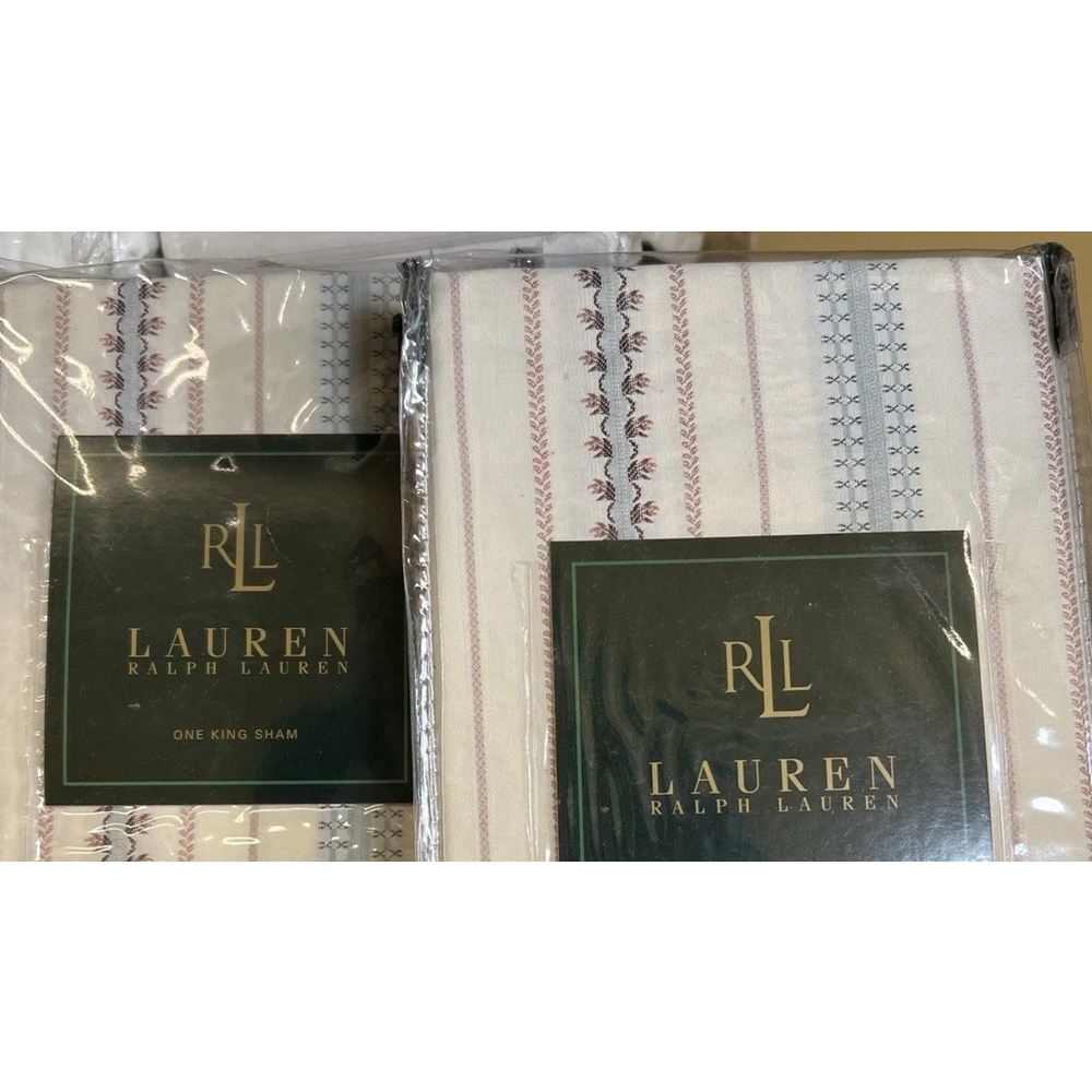 Ralph Lauren VILLANDRY Stripe TWO (2) Standard Flanged Edge SHAMS $350.00 New